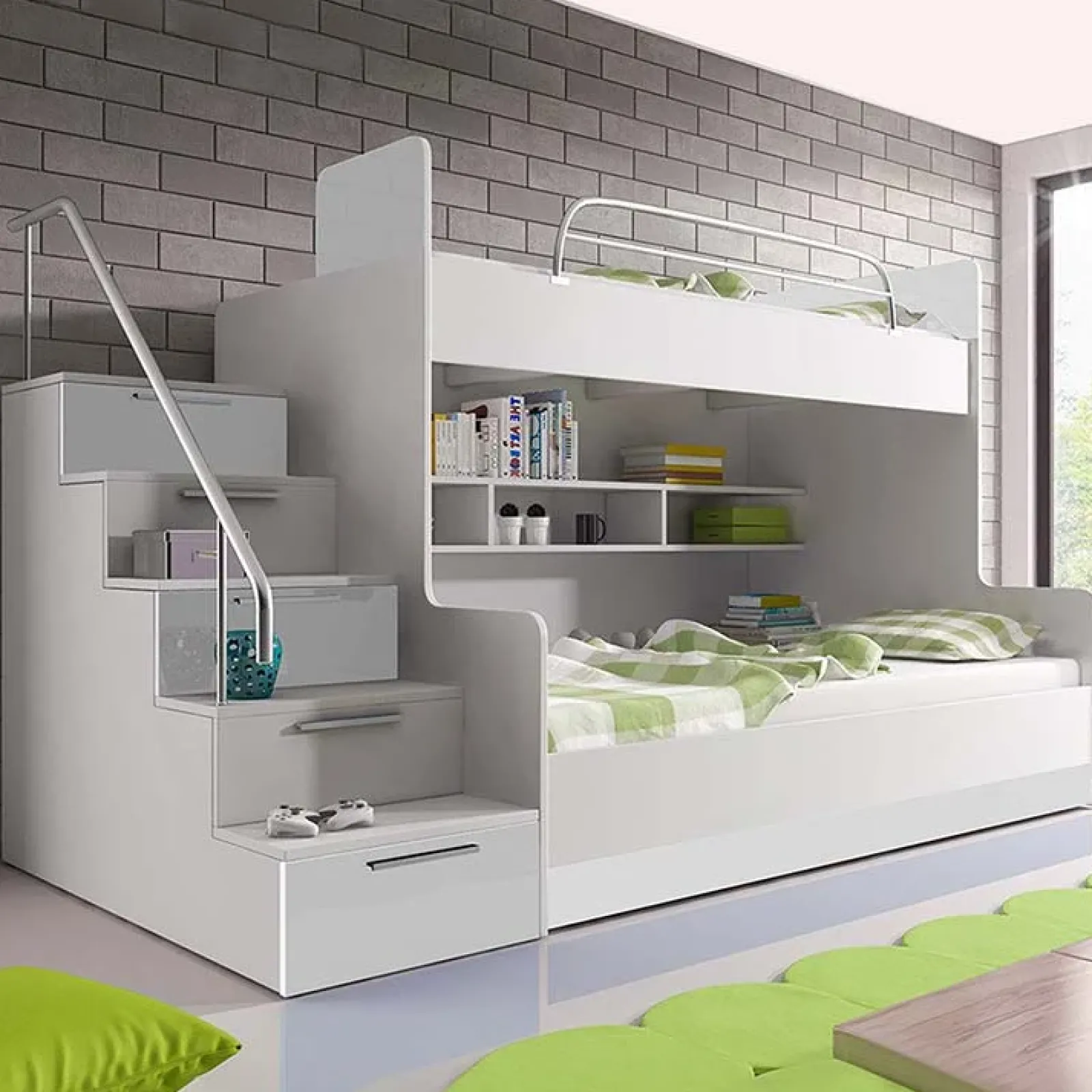 Garnero Arredamenti Letti A Castello|Letti A Castello-Letto a castello per bambini 254x120cm bianco Enrico Gihome® Bianco Lucido