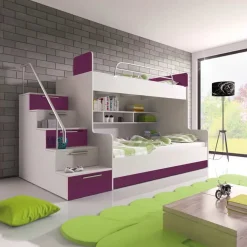 Garnero Arredamenti Letti A Castello|Letti A Castello-Letto a castello per bambini 254x120cm bianco viola Enrico Gihome® Bianco Lucido - Viola