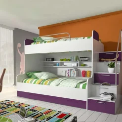 Garnero Arredamenti Letti A Castello|Letti A Castello-Letto a castello per bambini 254x120cm bianco viola Enrico Gihome® Bianco Lucido - Viola