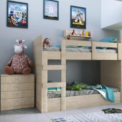 Garnero Arredamenti Letti A Castello|Letti A Castello-Letto a castello 205x96cm con cassettiera e mensola rovere Lorenzo Gihome®
