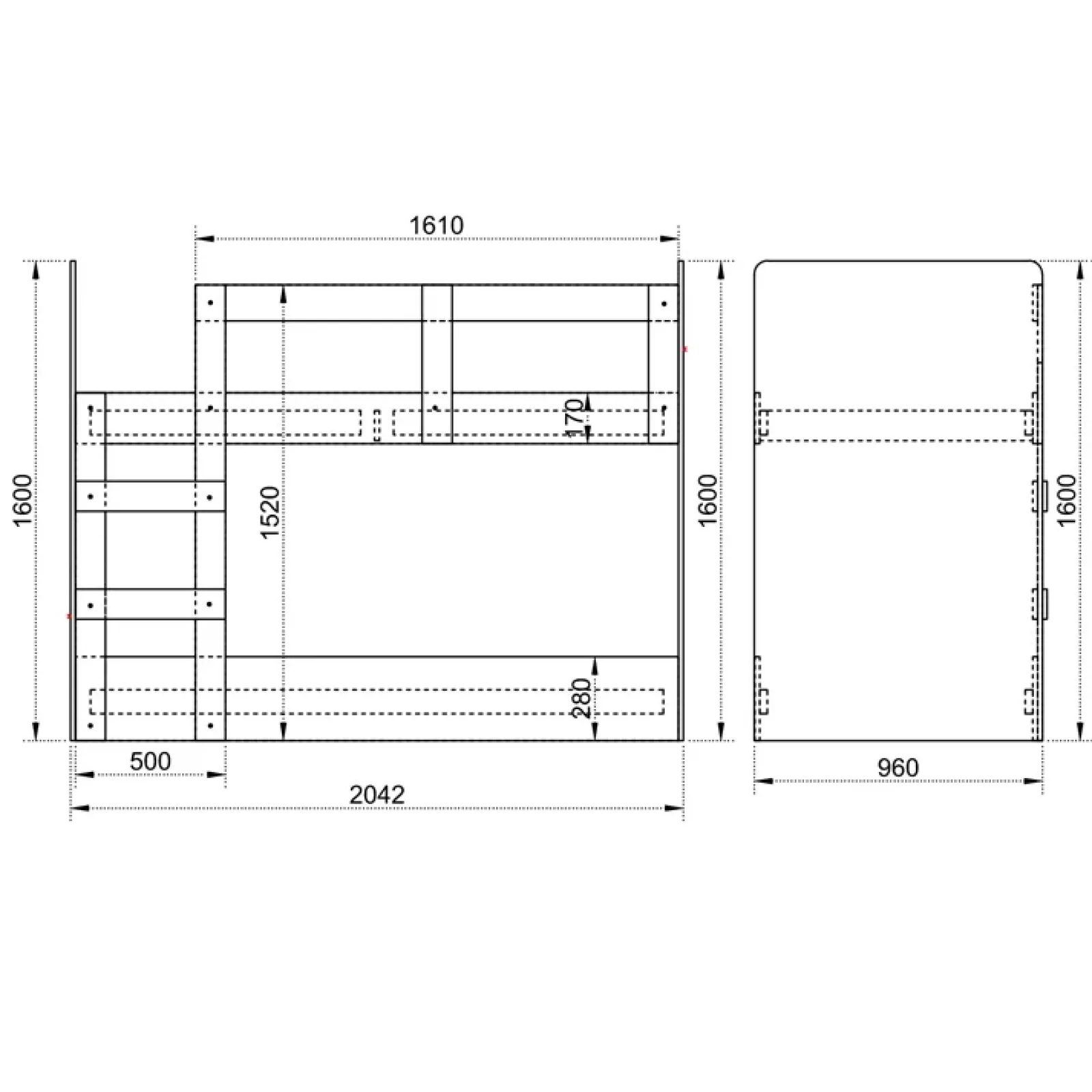 Garnero Arredamenti Letti A Castello|Letti A Castello-Letto a castello 205x96cm con cassettiera e mensola rovere Lorenzo Gihome®
