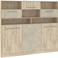 Garnero Arredamenti Letti A Scomparsa|Letti Singoli-Letto a scomparsa orizzontale 90x200cm singolo con libreria rovere chiaro beige sabbia Alvin Gihome® Rovere - Beige