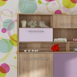 Garnero Arredamenti Letti A Scomparsa|Letti Singoli-Letto a scomparsa orizzontale 90x200cm singolo con libreria rovere rosa Alvin Gihome® Rovere - Rosa