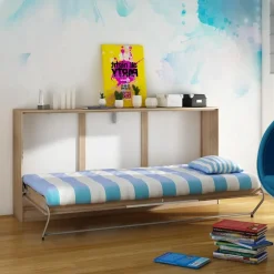 Garnero Arredamenti Letti Per Cameretta|Letti A Scomparsa-Letto a scomparsa orizzontale 90x200cm singolo rovere blu Alvin Gihome® Rovere - Blu