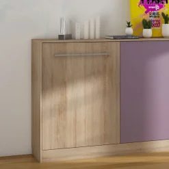 Garnero Arredamenti Letti A Scomparsa|Letti Singoli-Letto a scomparsa orizzontale 90x200cm singolo rovere rosa Alvin Gihome® Rovere - Rosa