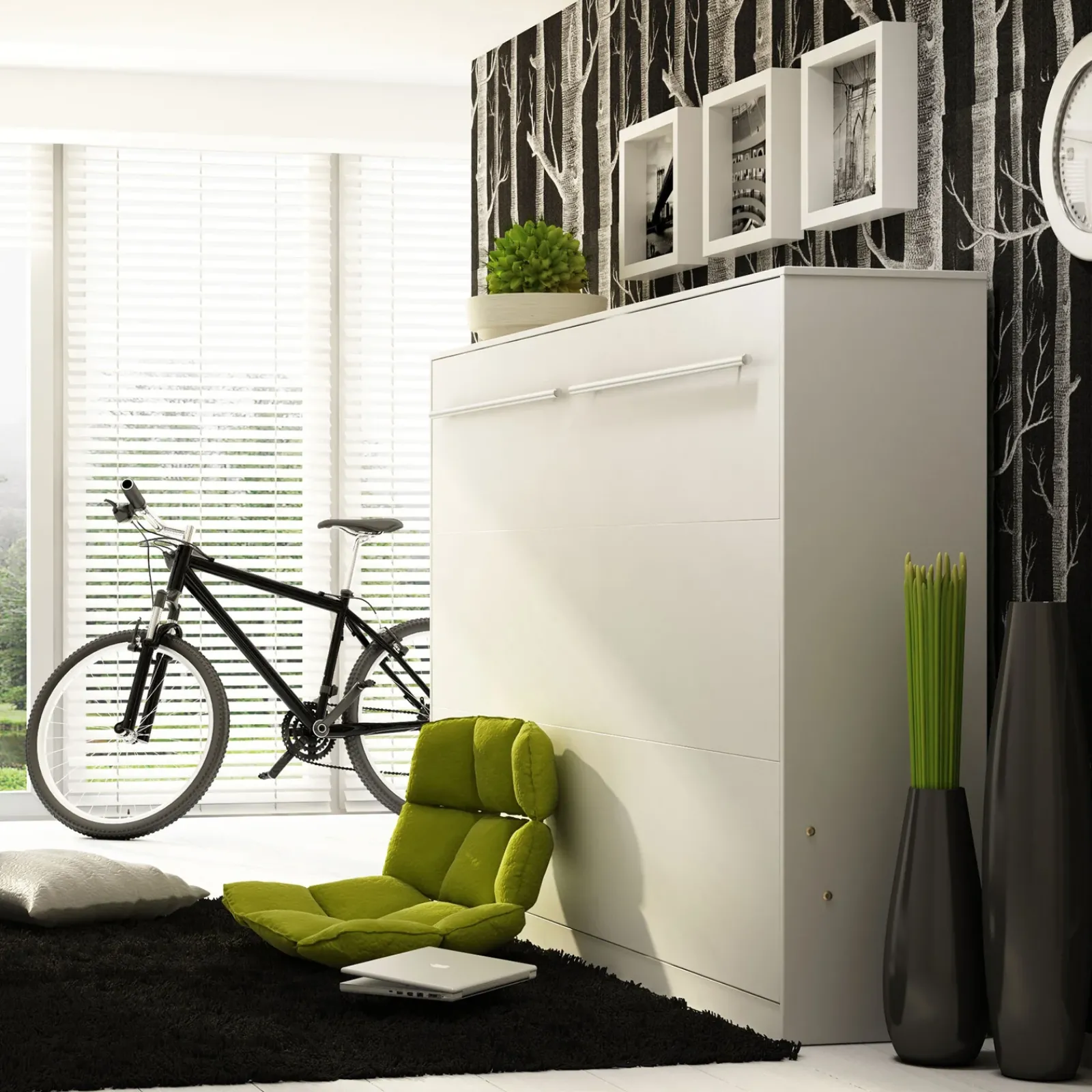 Garnero Arredamenti Letti A Scomparsa|Letti Singoli-Letto a scomparsa orizzontale 90x200 cm singolo bianco Chimera