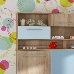 Garnero Arredamenti Letti A Scomparsa|Letti Singoli-Letto a scomparsa orizzontale 90x200cm singolo con libreria rovere blu Alvin Gihome® Rovere - Blu