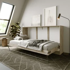 Garnero Arredamenti Letti A Scomparsa|Letti Singoli-Letto a scomparsa orizzontale 90x200cm singolo rovere chiaro beige sabbia Alvin Gihome® Rovere - Beige