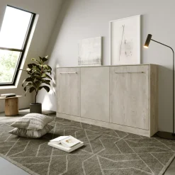 Garnero Arredamenti Letti A Scomparsa|Letti Singoli-Letto a scomparsa orizzontale 90x200cm singolo rovere chiaro beige sabbia Alvin Gihome® Rovere - Beige