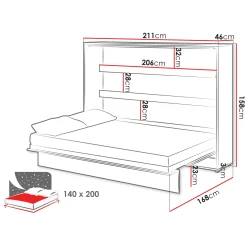 Garnero Arredamenti Letti A Scomparsa|Letti Alla Francese-Letto a scomparsa orizzontale 140x200 cm alla francese bianco Camelio