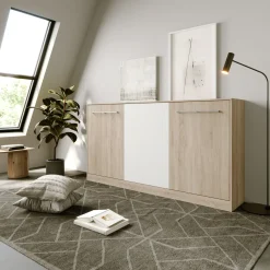 Garnero Arredamenti Letti A Scomparsa|Letti Singoli-Letto a scomparsa orizzontale 90x200cm singolo rovere bianco Alvin Gihome® Rovere - Bianco opaco
