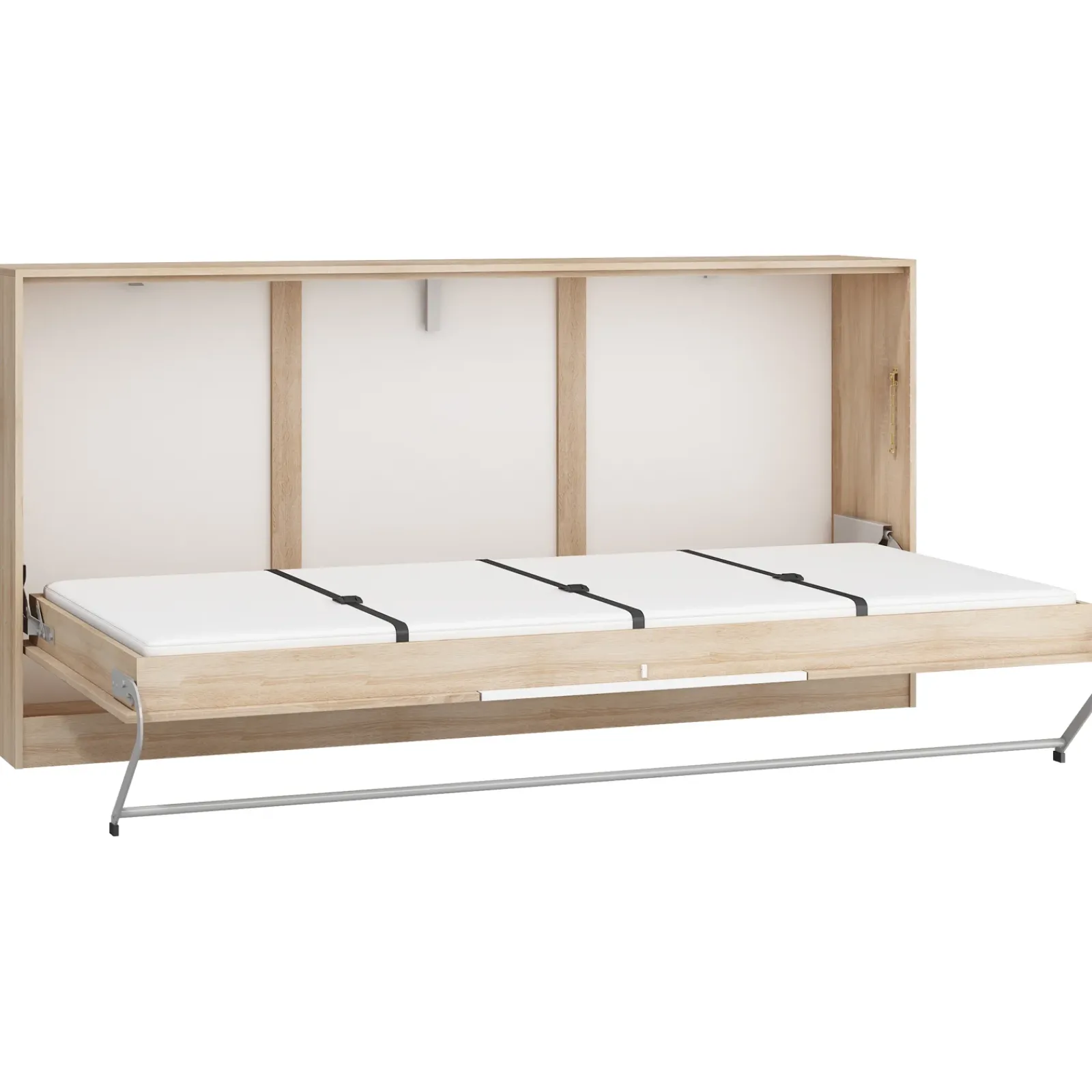 Garnero Arredamenti Letti A Scomparsa|Letti Singoli-Letto a scomparsa orizzontale 90x200cm singolo rovere bianco Alvin Gihome® Rovere - Bianco opaco