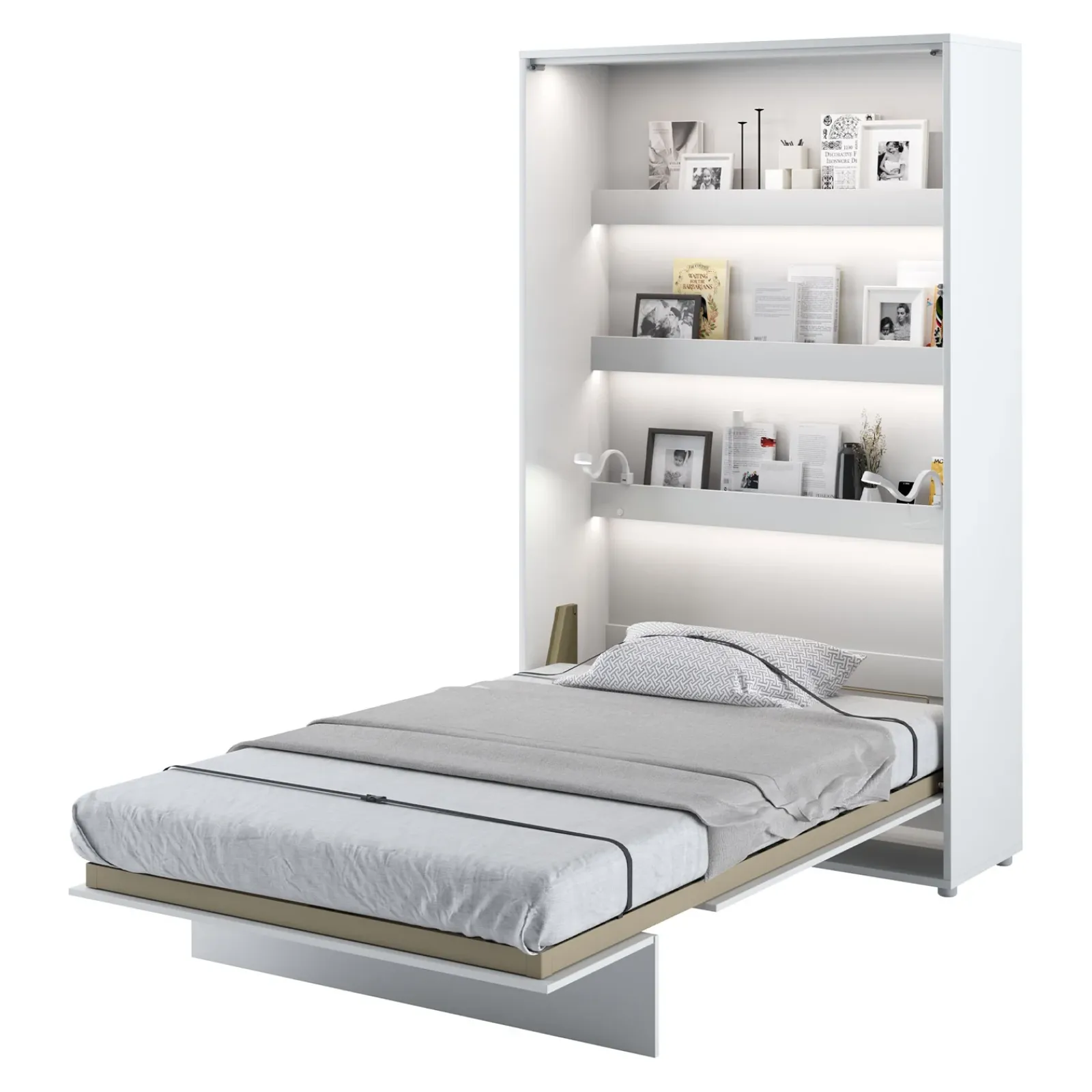 Garnero Arredamenti Letti A Scomparsa|Letti Piazza E Mezza-Letto a scomparsa verticale 120x200 cm una piazza e mezza bianco Camelio