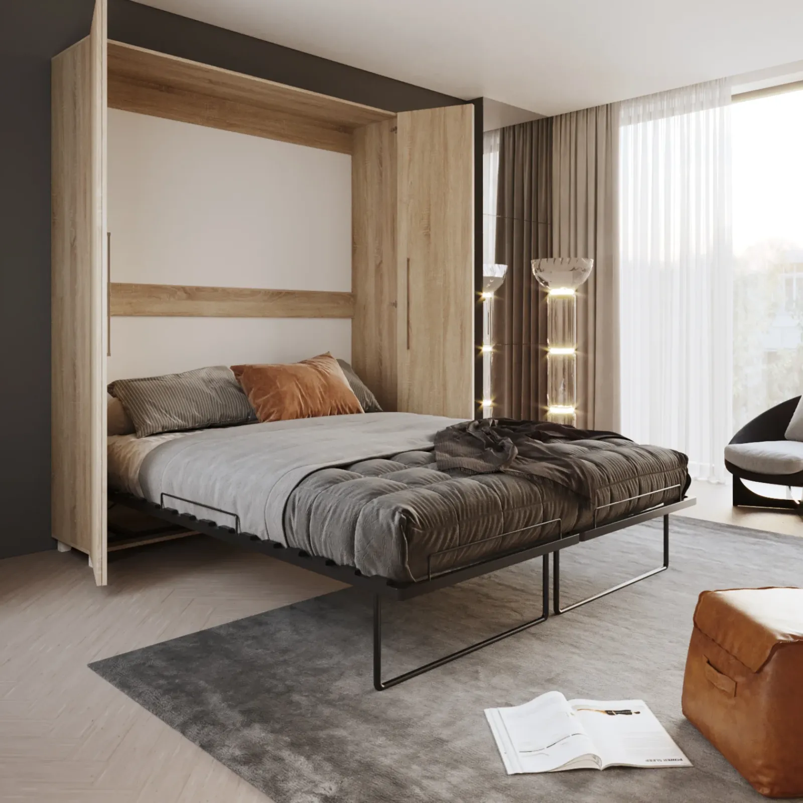 Garnero Arredamenti Letti A Scomparsa|Letti Matrimoniali-Letto a scomparsa verticale 160x200cm matrimoniale sonoma Calvin Gihome® Rovere