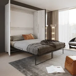 Garnero Arredamenti Letti A Scomparsa|Letti Matrimoniali-Letto a scomparsa verticale 160x200cm matrimoniale bianco pino Calvin Gihome® Bianco Frassinato