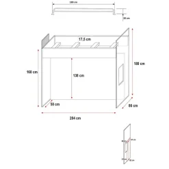 Garnero Arredamenti Letti A Castello|Letti A Castello-Letto a soppalco con armadio 254x120cm bianco rosa Simone Gihome® Bianco Lucido - Rosa