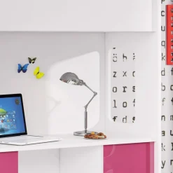 Garnero Arredamenti Letti A Castello|Letti A Castello-Letto a soppalco con armadio 254x120cm bianco rosa Simone Gihome® Bianco Lucido - Rosa