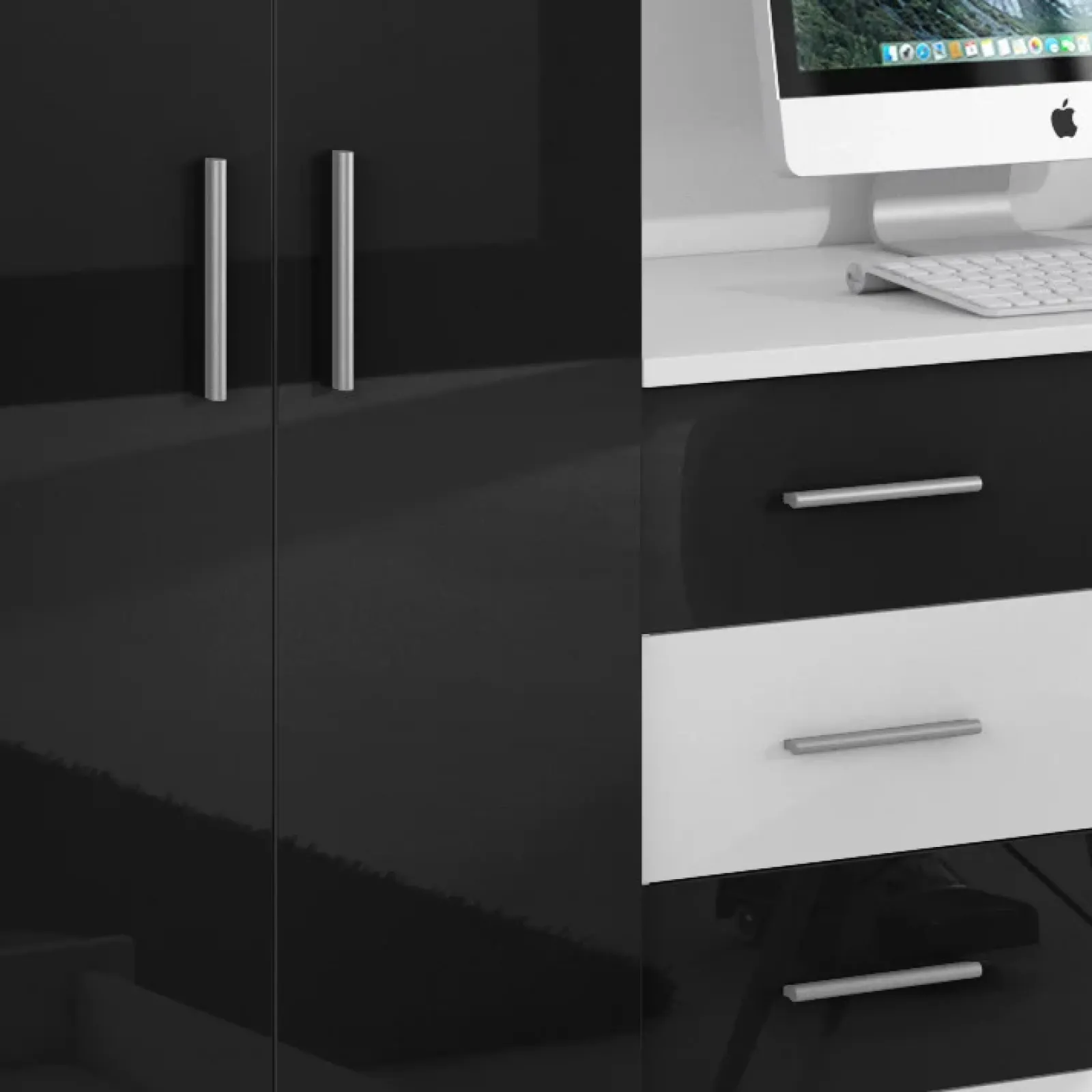 Garnero Arredamenti Letti A Castello|Letti A Castello-Letto a soppalco con armadio 324x180cm bianco nero 2 letti Diego Gihome® Bianco Lucido - Nero Lucido