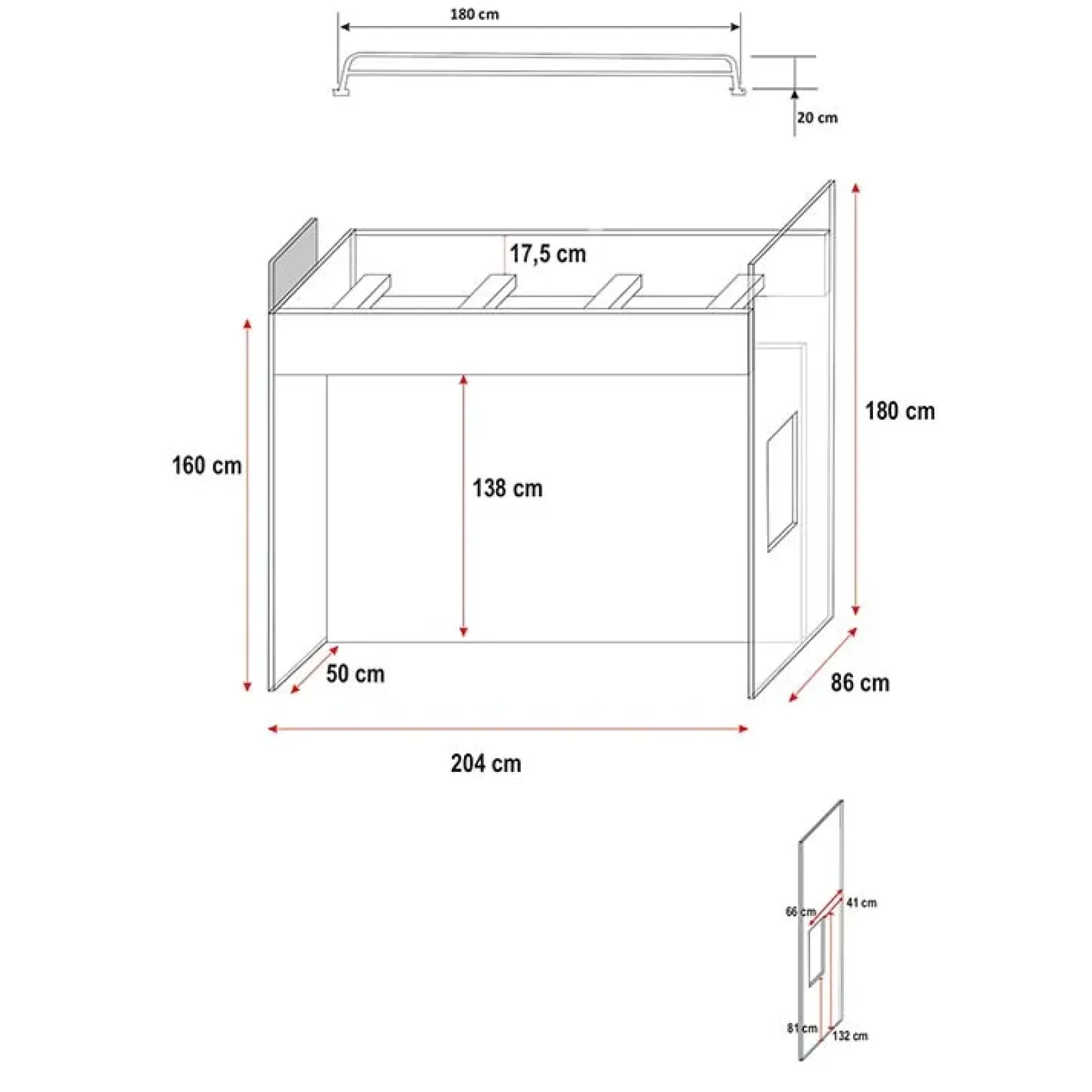 Garnero Arredamenti Letti A Castello|Letti A Castello-Letto a soppalco con armadio 254x120cm bianco Simone Gihome® Bianco Lucido