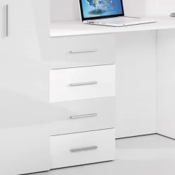 Garnero Arredamenti Letti A Castello|Letti A Castello-Letto a soppalco con armadio 254x120cm bianco Simone Gihome® Bianco Lucido