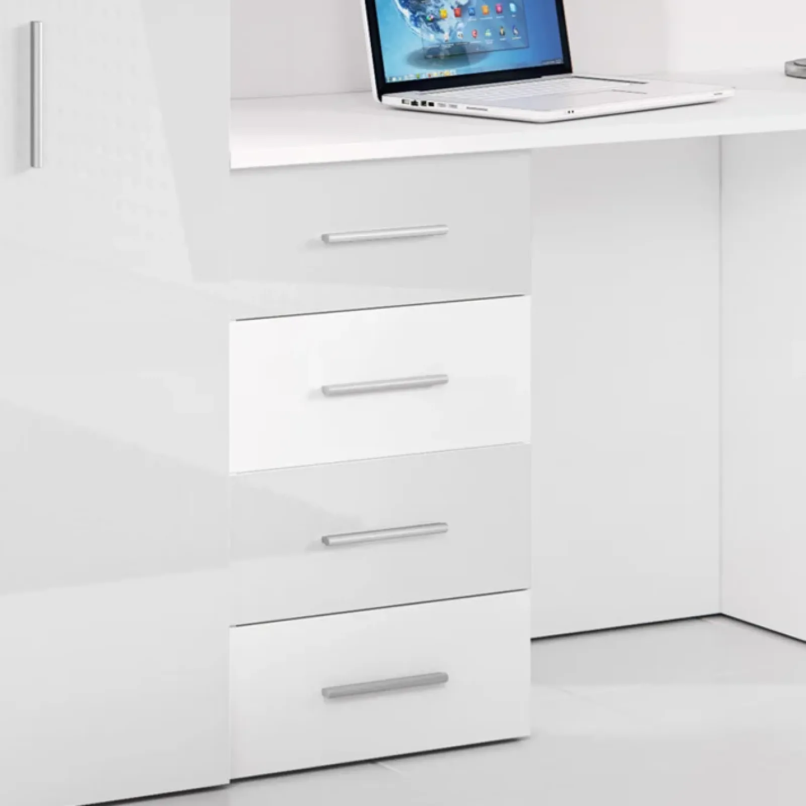 Garnero Arredamenti Letti A Castello|Letti A Castello-Letto a soppalco con armadio 254x120cm bianco Simone Gihome® Bianco Lucido