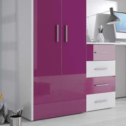 Garnero Arredamenti Letti A Castello|Letti A Castello-Letto a soppalco per bambini con armadio 204x86cm bianco viola Luca Bianco Lucido - Viola