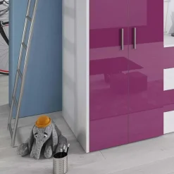 Garnero Arredamenti Letti A Castello|Letti A Castello-Letto a soppalco per bambini con armadio 204x86cm bianco viola Luca Bianco Lucido - Viola