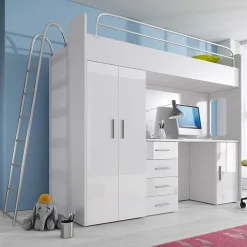 Garnero Arredamenti Letti A Castello|Letti A Castello-Letto a soppalco per bambini con armadio 204x86cm bianco Luca Bianco Lucido