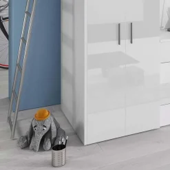 Garnero Arredamenti Letti A Castello|Letti A Castello-Letto a soppalco per bambini con armadio 204x86cm bianco Luca Bianco Lucido