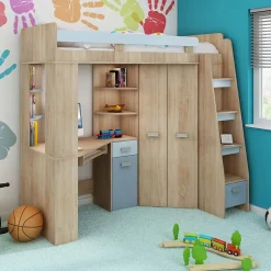 Garnero Arredamenti Letti A Castello|Letti A Castello-Letto a soppalco 204x120cm destra rovere blu Dollie Gihome® Rovere - Azzurro