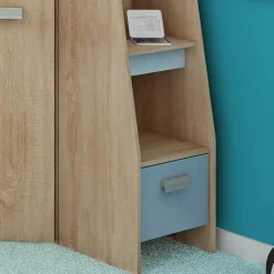 Garnero Arredamenti Letti A Castello|Letti A Castello-Letto a soppalco 204x120cm destra rovere blu Dollie Gihome® Rovere - Azzurro