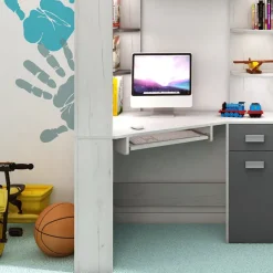 Garnero Arredamenti Letti A Castello|Letti A Castello-Letto a soppalco 204x120cm destra bianco pino grafite Dollie Gihome® Grafite - Bianco Frassinato