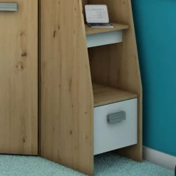 Garnero Arredamenti Letti A Castello|Letti A Castello-Letto a soppalco 204x120cm destra quercia bianco Dollie Gihome® Rovere Rustico - Bianco