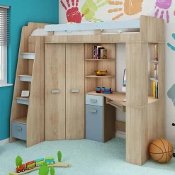 Garnero Arredamenti Letti A Castello|Letti A Castello-Letto a soppalco 204x120cm sinistra rovere blu Dollie Gihome® Rovere - Azzurro