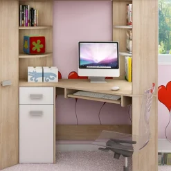 Garnero Arredamenti Letti A Castello|Letti A Castello-Letto a soppalco 204x120cm sinistra rovere bianco Dollie Gihome® Bianco - Rovere