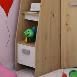 Garnero Arredamenti Letti A Castello|Letti A Castello-Letto a soppalco 204x120cm sinistra quercia bianco Dollie Gihome® Bianco - Rovere Rustico