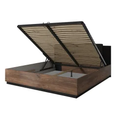 Garnero Arredamenti Letti Alla Francese-Letto alla francese contenitore 140x200cm rovere scuro nero Vulcano Rovere Rustico