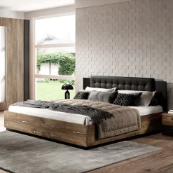 Garnero Arredamenti Letti Alla Francese-Letto alla francese contenitore 140x200cm quercia scuro nero Vulcano Noce