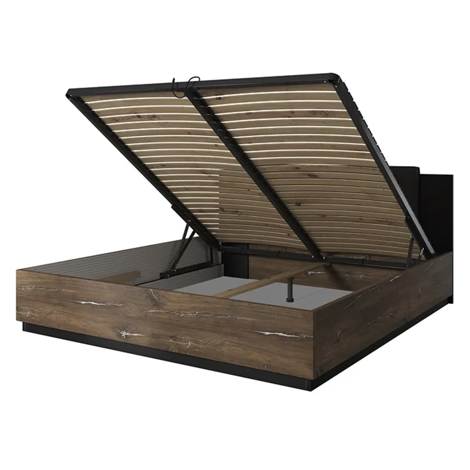 Garnero Arredamenti Letti Alla Francese-Letto alla francese contenitore 140x200cm quercia scuro nero Vulcano Noce