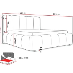 Garnero Arredamenti Letti Alla Francese|Letti Per Bambini E Ragazzi-Letto alla francese 140x200 cm con rete contenitore imbottito grigio scuro Cometa Tessuto Kronos Grigio Scuro