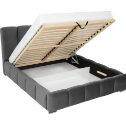 Garnero Arredamenti Letti Alla Francese|Letti Per Bambini E Ragazzi-Letto alla francese 140x200 cm con rete contenitore imbottito grigio scuro Cometa Tessuto Kronos Grigio Scuro