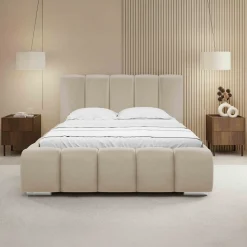 Garnero Arredamenti Letti Alla Francese|Letti Per Bambini E Ragazzi-Letto alla francese 140x200 cm con rete contenitore imbottito beige Cometa Tessuto Paros Beige