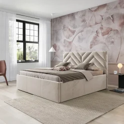 Garnero Arredamenti Letti Alla Francese-Letto alla francese 140x200 cm con rete contenitore imbottito beige Polaris