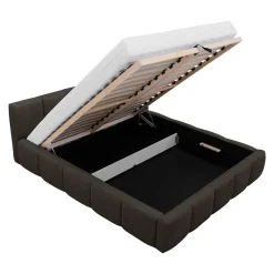 Garnero Arredamenti Letti Alla Francese|Letti Per Bambini E Ragazzi-Letto alla francese 140x200cm con rete contenitore imbottito tessuto bouclé nero Aluna Tessuto Abriamo nero