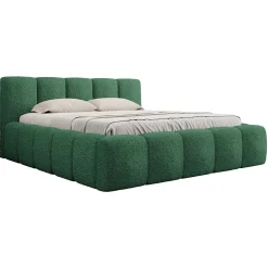 Garnero Arredamenti Letti Alla Francese|Letti Per Bambini E Ragazzi-Letto alla francese 140x200cm con rete contenitore imbottito tessuto bouclé verde Aluna Tessuto Abriamo Verde