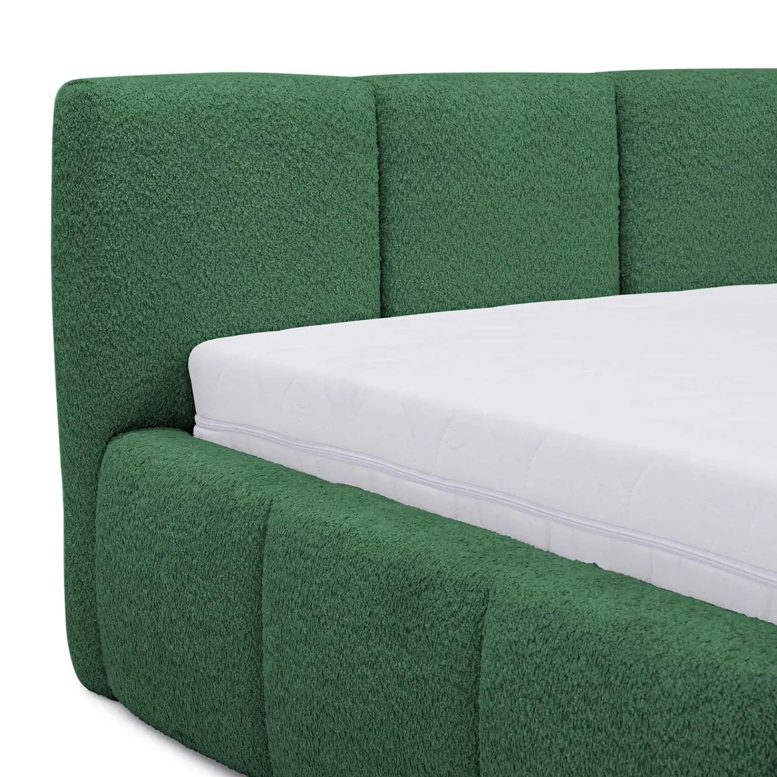 Garnero Arredamenti Letti Alla Francese|Letti Per Bambini E Ragazzi-Letto alla francese 140x200cm con rete contenitore imbottito tessuto bouclé verde Aluna Tessuto Abriamo Verde