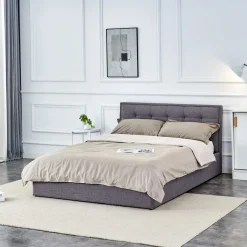 Garnero Arredamenti Letti Alla Francese-Letto alla francese 140x200cm con contenitore imbottito in tessuto grigio Foser Gihome®