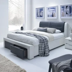 Garnero Arredamenti Letti Alla Francese-Letto alla francese 140x200cm con cassetti in ecopelle bianco nero Gallipoli Gihome®