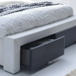Garnero Arredamenti Letti Alla Francese-Letto alla francese 140x200cm con cassetti in ecopelle bianco nero Gallipoli Gihome®