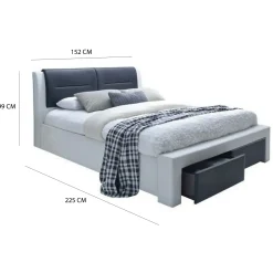 Garnero Arredamenti Letti Alla Francese-Letto alla francese 140x200cm con cassetti in ecopelle bianco nero Gallipoli Gihome®